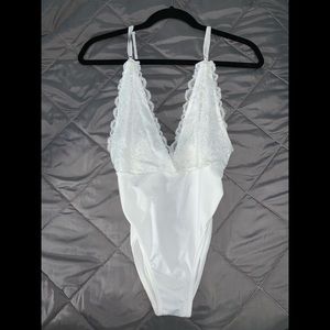 Lace Halter Plunge Bodysuit